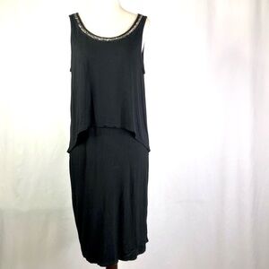 Juicy Couture sleeveless dress black jersey knit overlay top beaded neckline M